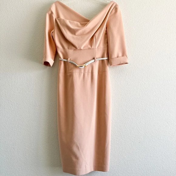 Black Halo Jackie O 3/4 Sleeve Sheath Dress NEW Fresco Size 4 - Picture 4 of 16